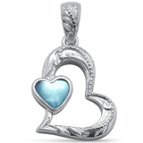 Sterling Silver Natural Heart Shaped Larimar Pendant