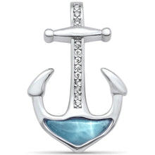 Load image into Gallery viewer, Sterling Silver Natural Larimar And CZ Anchor Pendant