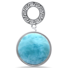 Load image into Gallery viewer, Sterling Silver Round Natural Larimar Greek Design Pendant Necklace 16-18&quot; Extension