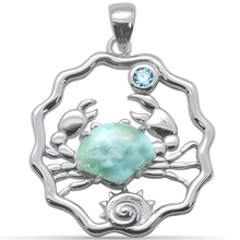 Load image into Gallery viewer, Sterling Silver Natural Larimar Crab, Shell and Aquamarine CZ Pendant-1.3inch