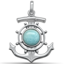Load image into Gallery viewer, Sterling Silver Round Shaped Natural Larimar Anchor Pendant-1.1inch