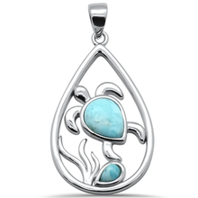 Load image into Gallery viewer, Sterling Silver Pear Shape Turtle Natural Larimar Pendant-Length-1.25inch