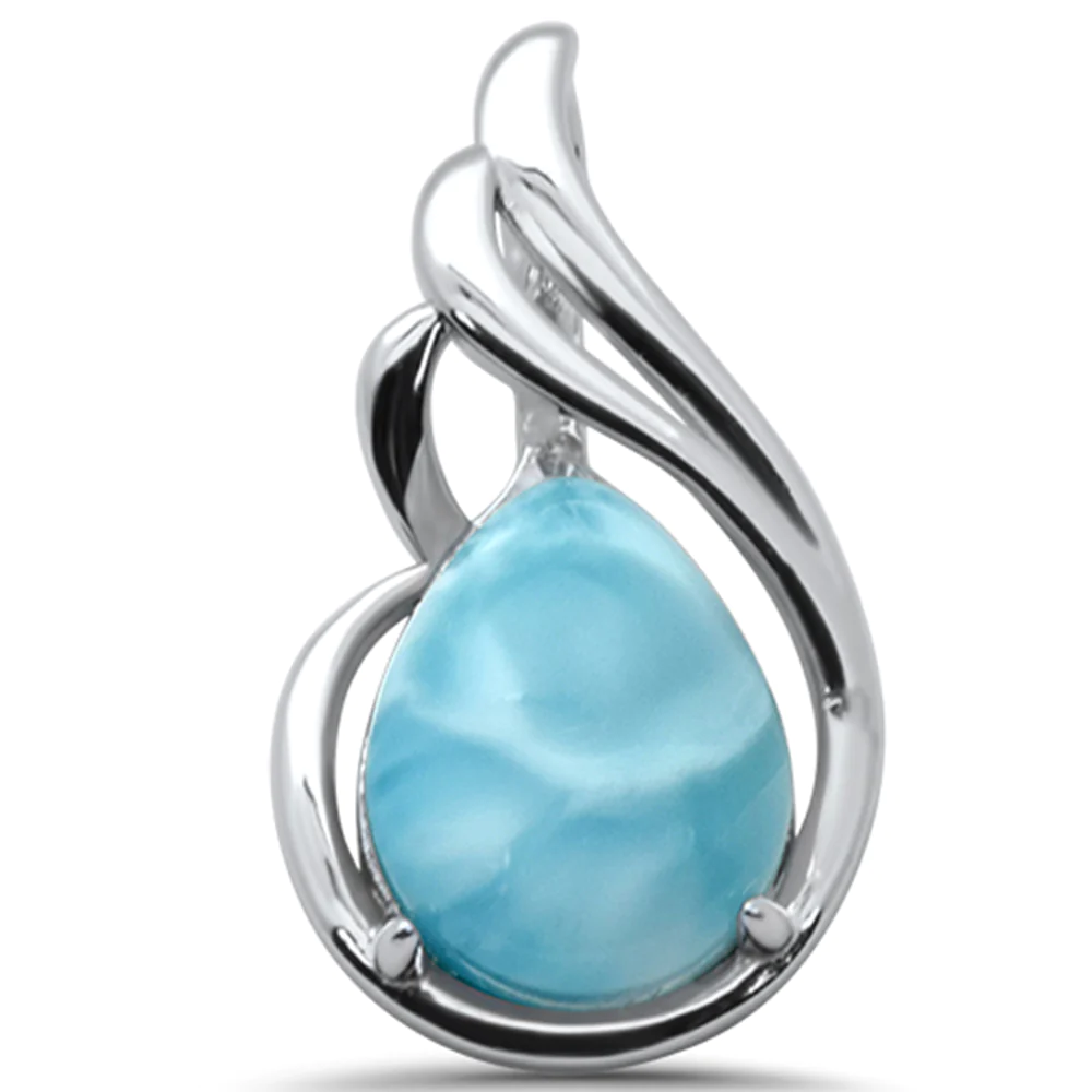Sterling Silver Pear Shape Natural Larimar Pendant-Length-0.75inch