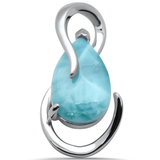 Sterling Silver Pear Shape Natural Larimar Pendant-Length-0.90 inch