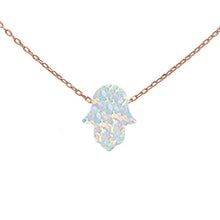 Load image into Gallery viewer, Sterling Silver Rose Gold Plated White Opal Hamsa Symbol Pendant Necklace