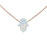 Sterling Silver Rose Gold Plated White Opal Hamsa Symbol Pendant Necklace