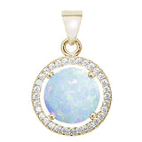Sterling Silver Yellow Gold Plated Round White Opal and Cubic Zirconia Pendant
