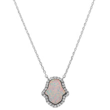 Load image into Gallery viewer, Sterling Sliver White Opal Hamsa With CZ Stones NecklaceAnd Width 15mm