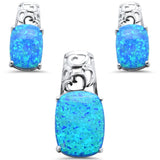 Sterling Silver Cushion Cut Blue Opal Pendant And Earring Set
