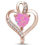 Sterling Silver Rose Gold Plated Pink Opal Heart and CZ Pendant