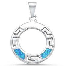 Load image into Gallery viewer, Sterling Silver Blue Opal Circle Greek Key Design Pendant