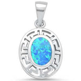 Sterling Silver Oval Blue Opal Greek Key Design Pendant