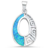 Sterling Silver Blue Opal Oval Shape Greek Key Design Pendant