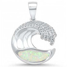 Load image into Gallery viewer, Sterling Silver White Opal and Cubic Zirconia Wave Design Pendant