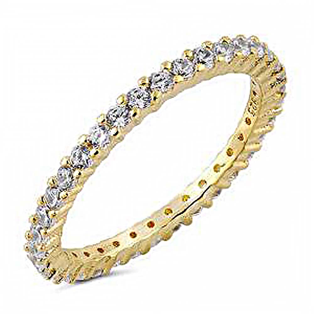 Sterling Silver Stackable ETERNITY Yellow Gold Ring with CZ StonesAndBand Width 2mm