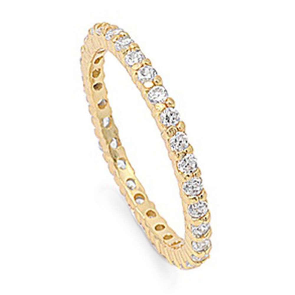 Sterling Silver Finished Yellow Gold Plated Stackable Cubic Zirconia Ring with CZ StonesAndBand Width 2mm