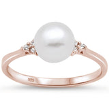 Sterling Silver Rose Gold Plated Fresh Water Pearl and CZ Ring