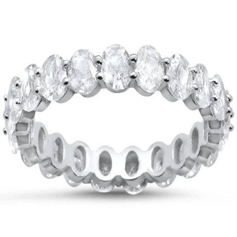 Sterling Silver Oval Cubic Zirconia Eternity Band Ring