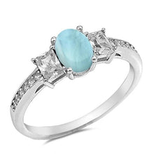 Load image into Gallery viewer, Sterling Silver Oval Natural Larimar Cubic Zirconia Ring