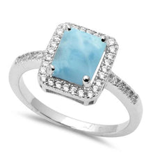 Load image into Gallery viewer, Sterling Silver Radiant Shape Natural Larimar And Cubic Zirconia Ring