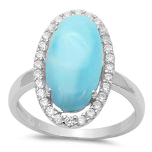 Load image into Gallery viewer, Sterling Silver Halo Oval Natural Larimar And Clear CZ Ring