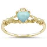 Sterling Silver Yellow Gold Plated Natural Larimar Claddagh Ring