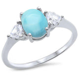 Sterling Silver Oval And Heart Shape Natural Larimar And Clear CZ Ring