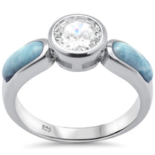 Load image into Gallery viewer, Sterling Silver Natural Larimar And CZ Ring