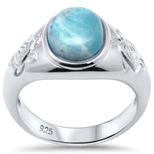 Load image into Gallery viewer, Sterling Silver Natural Oval Larimar And Turtle Ring