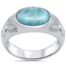 Load image into Gallery viewer, Sterling Silver Oval Natural Larimar Engraved Ring