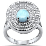 Sterling Silver Natural Oval Larimar And CZ Ring