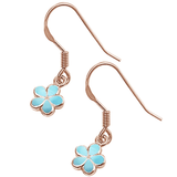 Sterling Silver Rose Gold Plated Natural Larimar Plumeria Earrings