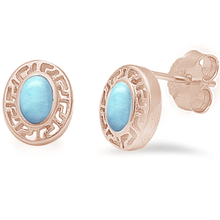 Load image into Gallery viewer, Sterling Silver Rose Gold Plated Oval Stud Natural Larimar Earrings