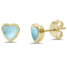 Load image into Gallery viewer, Sterling Silver Yellow Gold Plated Heart shape Natural Larimar Stud Earrings