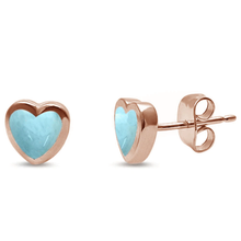 Load image into Gallery viewer, Sterling Silver Rose Gold Plated Heart Shape Stud shape Natural Larimar Earrings