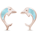 Sterling Silver Rose Gold Plated Dolphin Natural Larimar Earrings