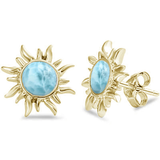 Sterling Silver Yellow Gold Plated Sun Natural Larimar Earrings