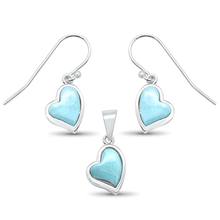 Load image into Gallery viewer, Sterling Silver Natural Larimar Heart Shape Dangle Earring and Pendant Set