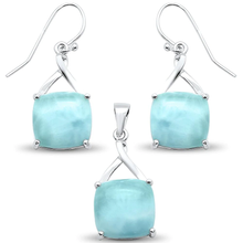 Load image into Gallery viewer, Sterling Silver New Natural Larimar Cushion Cut Earring and Pendant Set