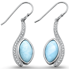 Load image into Gallery viewer, Sterling Silver Natural Larimar and Cz Marquise Dangle Earrings
