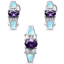 Load image into Gallery viewer, Sterling Silver Natural Larimar Amethyst and Cz Earring and Pendant Set