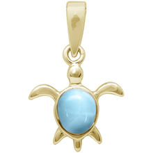 Load image into Gallery viewer, Sterling Silver Yellow Gold Plated Natural Larimar Turtle Charm Pendant