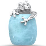 Sterling Silver Natural Larimar and Cz Frog Pendant