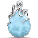 Sterling Silver Natural Larimar Octopus Oval Pendant