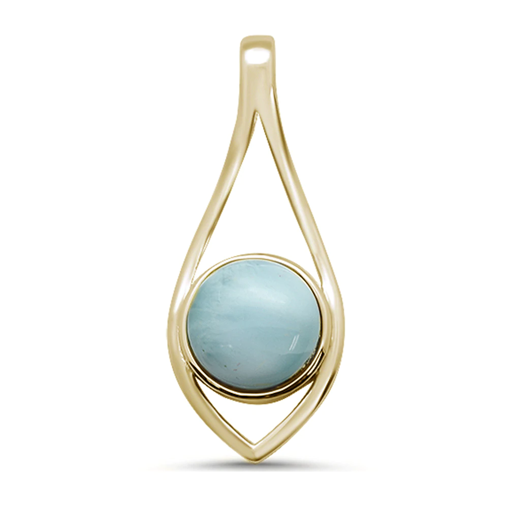 Sterling Silver Yellow Gold Plated Round Modern Natural Larimar Pendant