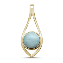 Load image into Gallery viewer, Sterling Silver Yellow Gold Plated Round Modern Natural Larimar Pendant