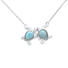 Load image into Gallery viewer, Sterling Silver Natural Larimar Two Turtles Love Friendship Necklace