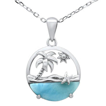 Load image into Gallery viewer, Sterling Silver Natural Larimar Palm Tree Ocean Beach Landscape Pendant Necklace