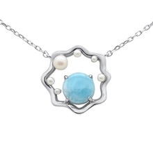 Load image into Gallery viewer, Sterling Silver Natural Larimar and Pearl Pendant Necklace 16-18 inch Extension