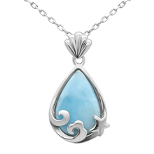 Load image into Gallery viewer, Sterling Silver Natural Larimar Pear Shaped Pendant Necklace 16-18 inch Extension